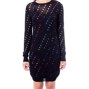 Black Knit Dress with Colorful Slip